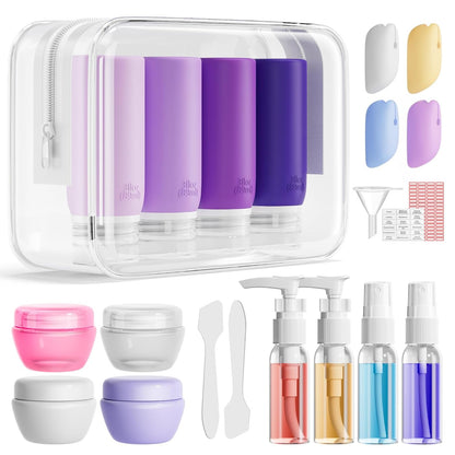 21 Pack Leak Proof Silicone Travel Bottles Set, TSA Approved Containers for Toiletries, Travel Size Accessories and Shampoo Conditioner Bottles with Toiletry Bag (BPA Free)