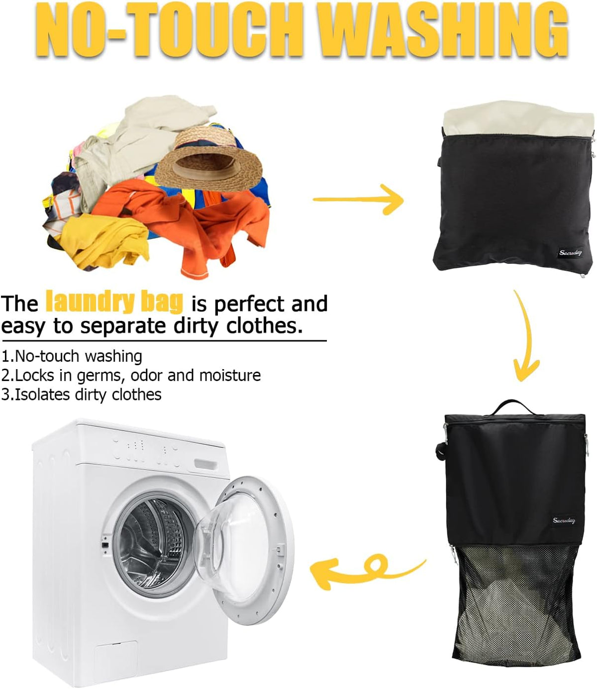 Mesh Laundry Bag Travel Bags-Small Hanging Wash Delicates Reusable Dirty Bag, Travel, Gym, Healthcare Workers, Laundry, Sports, Fitness, Swimwear, Camping, Wet Clothes. L (Black)