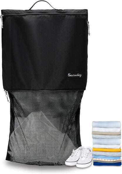 Mesh Laundry Bag Travel Bags-Small Hanging Wash Delicates Reusable Dirty Bag, Travel, Gym, Healthcare Workers, Laundry, Sports, Fitness, Swimwear, Camping, Wet Clothes. L (Black)
