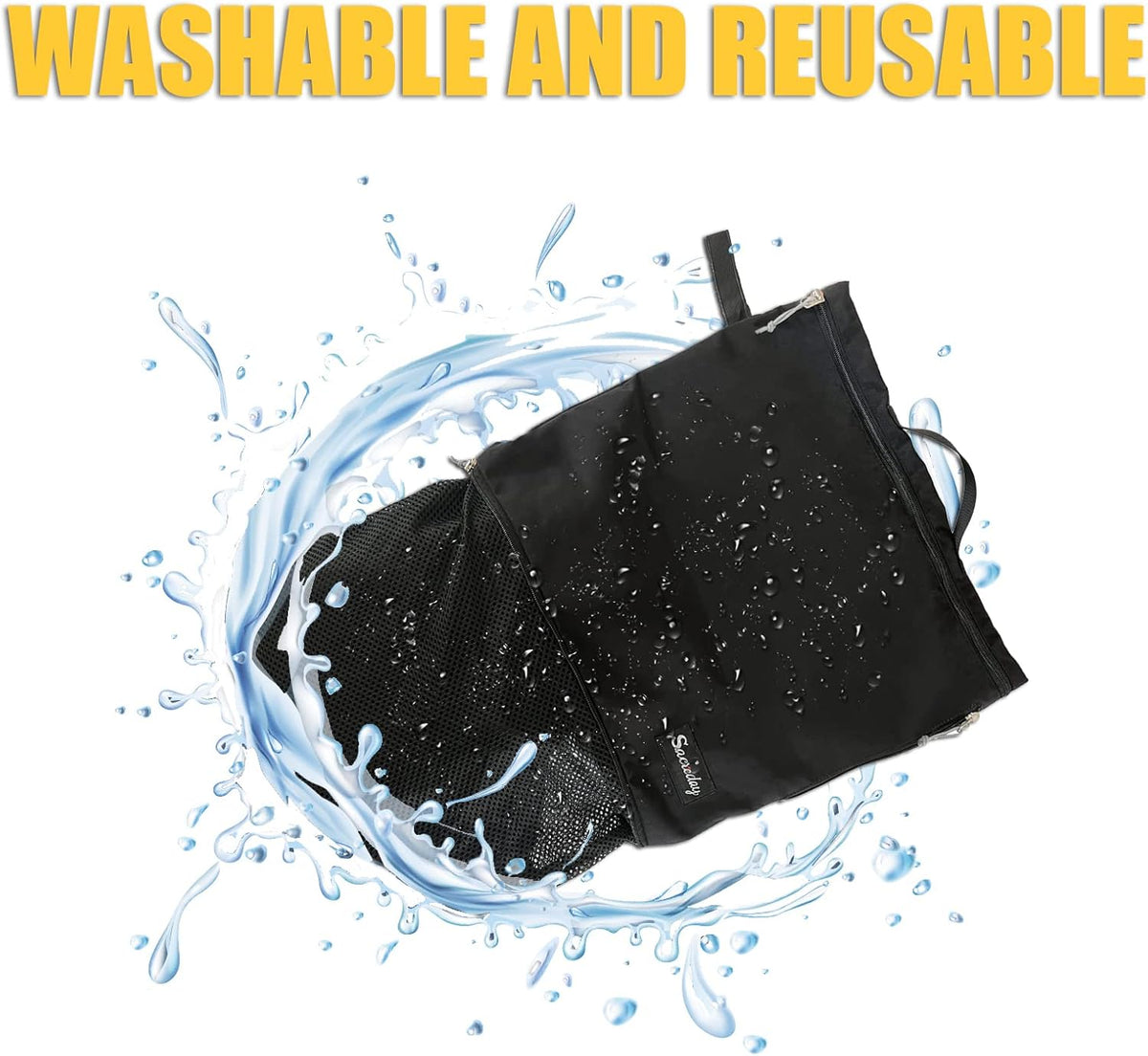 Mesh Laundry Bag Travel Bags-Small Hanging Wash Delicates Reusable Dirty Bag, Travel, Gym, Healthcare Workers, Laundry, Sports, Fitness, Swimwear, Camping, Wet Clothes. L (Black)