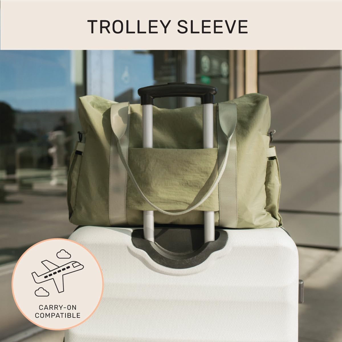 Austin Carry-On Travel Duffel Bag for Women, 18” Weekender Bag with Laptop Sleeve, Durable Material, and Trolley Sleeve, Ideal for Work, Gym, and Overnight Trips (Natural)