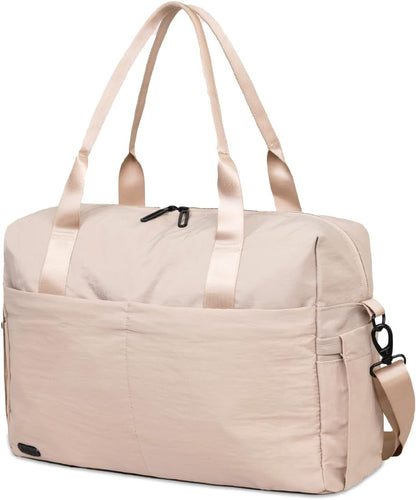 Austin Carry-On Travel Duffel Bag for Women, 18” Weekender Bag with Laptop Sleeve, Durable Material, and Trolley Sleeve, Ideal for Work, Gym, and Overnight Trips (Natural)