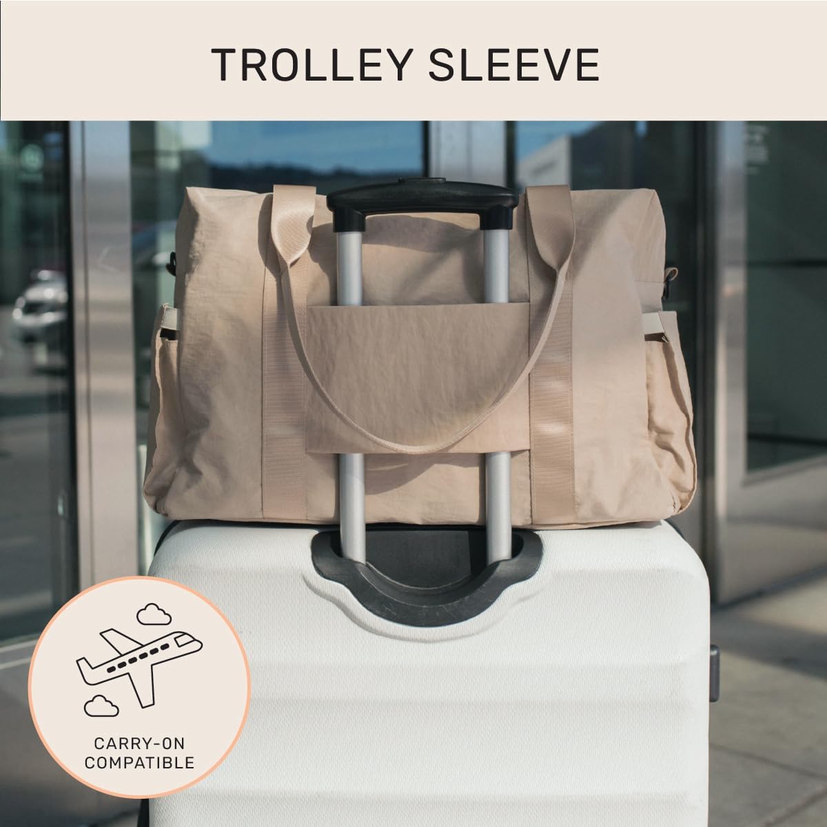 Austin Carry-On Travel Duffel Bag for Women, 18” Weekender Bag with Laptop Sleeve, Durable Material, and Trolley Sleeve, Ideal for Work, Gym, and Overnight Trips (Natural)