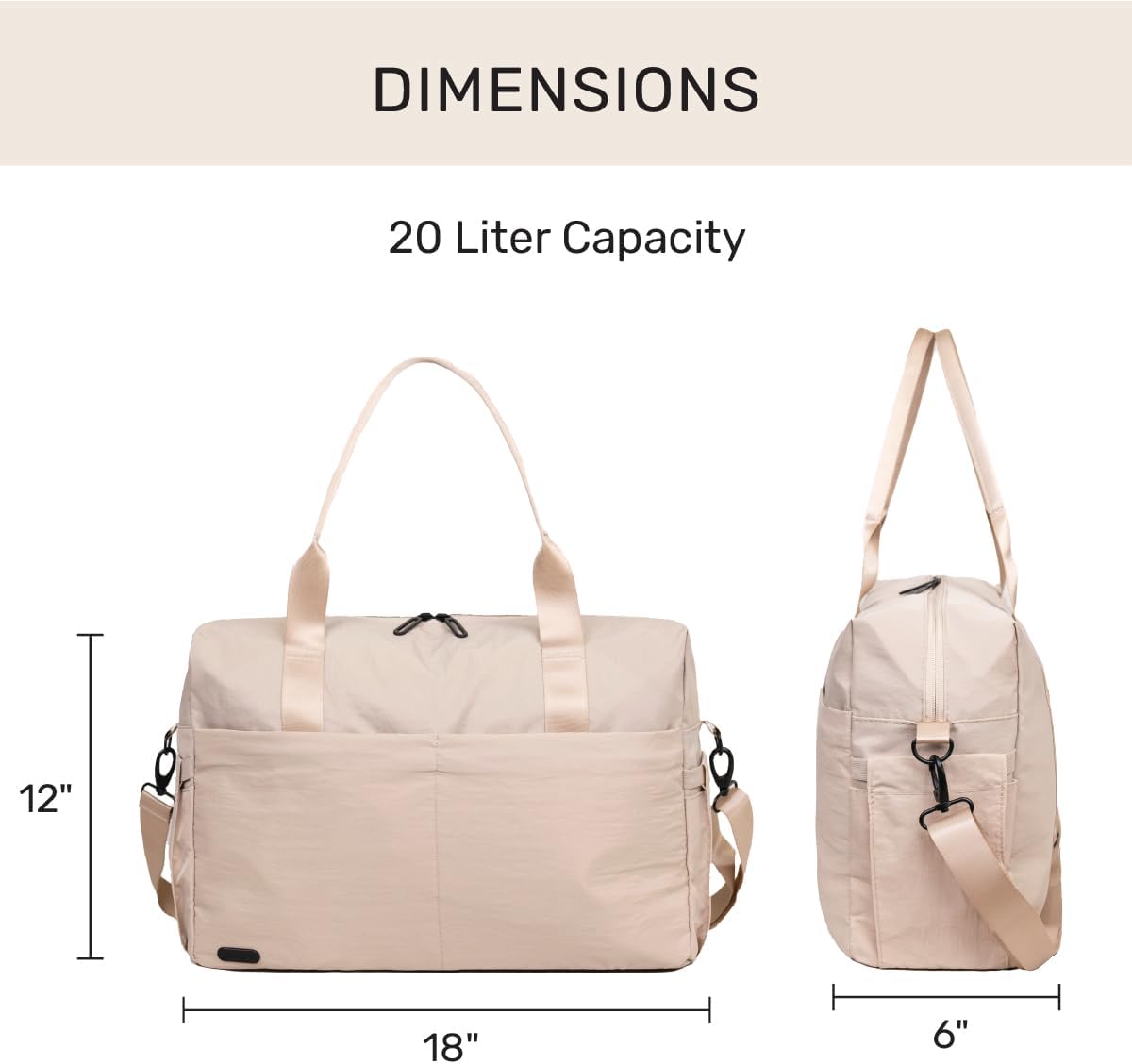 Austin Carry-On Travel Duffel Bag for Women, 18” Weekender Bag with Laptop Sleeve, Durable Material, and Trolley Sleeve, Ideal for Work, Gym, and Overnight Trips (Natural)
