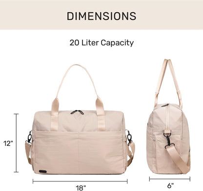 Austin Carry-On Travel Duffel Bag for Women, 18” Weekender Bag with Laptop Sleeve, Durable Material, and Trolley Sleeve, Ideal for Work, Gym, and Overnight Trips (Natural)