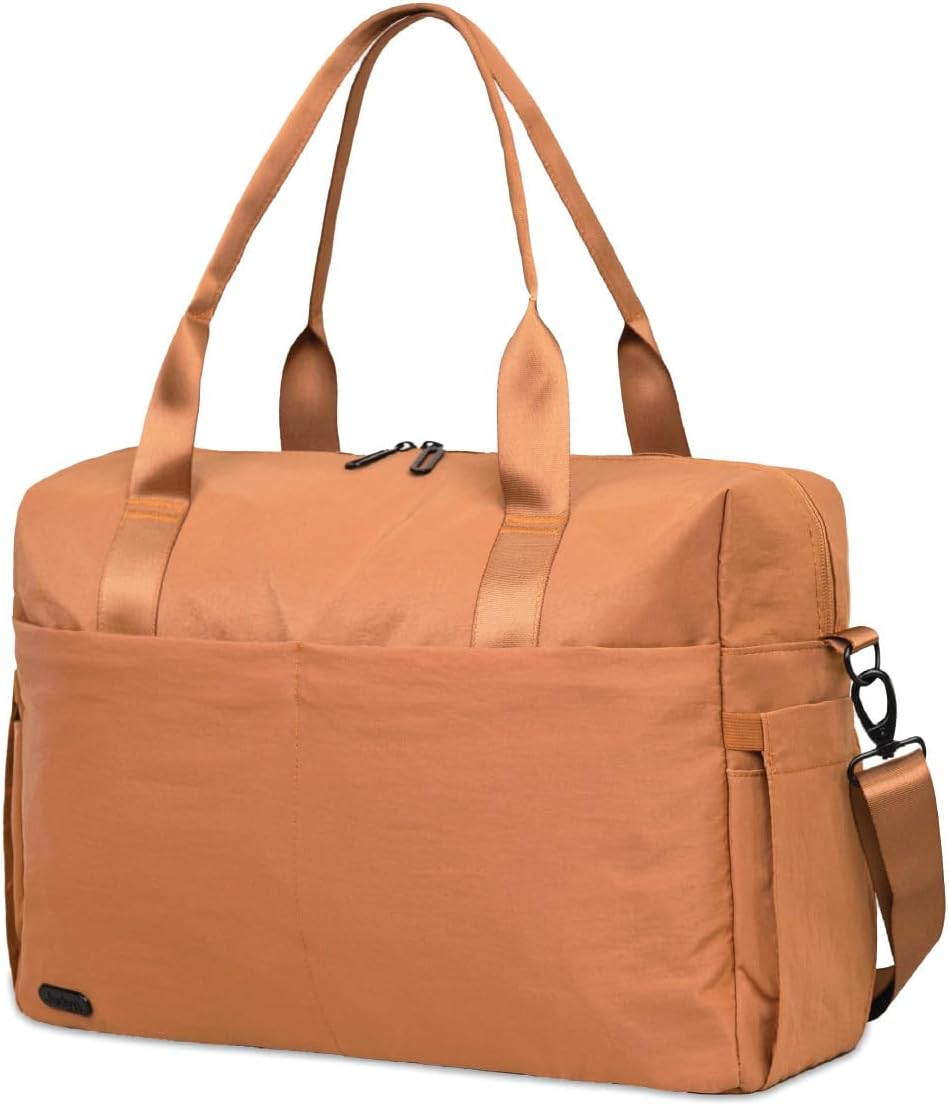 Austin Carry-On Travel Duffel Bag for Women, 18” Weekender Bag with Laptop Sleeve, Durable Material, and Trolley Sleeve, Ideal for Work, Gym, and Overnight Trips (Natural)