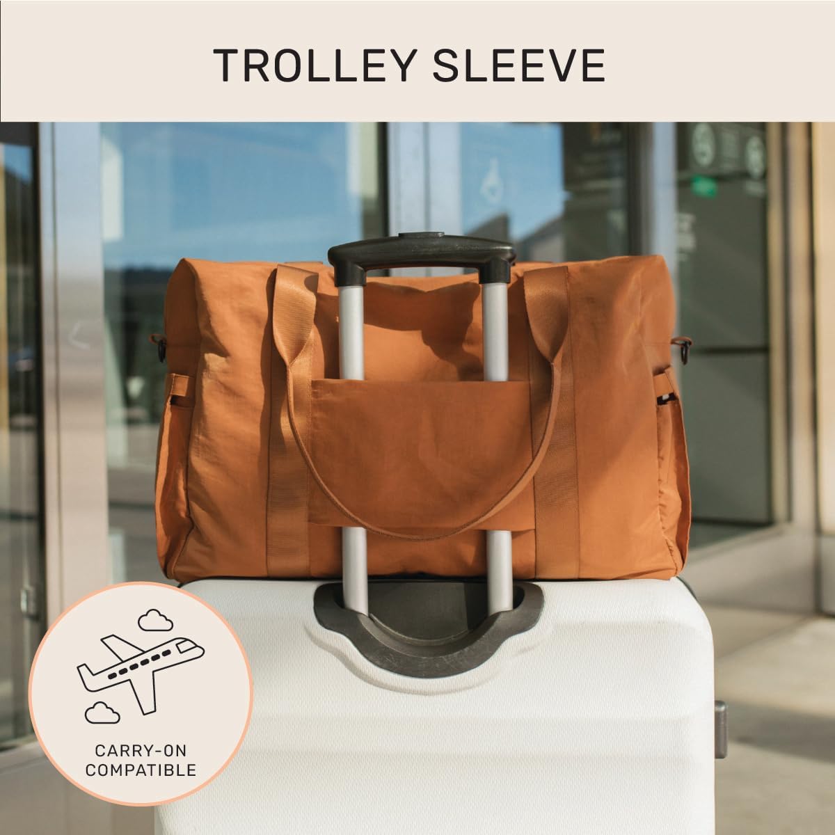 Austin Carry-On Travel Duffel Bag for Women, 18” Weekender Bag with Laptop Sleeve, Durable Material, and Trolley Sleeve, Ideal for Work, Gym, and Overnight Trips (Natural)
