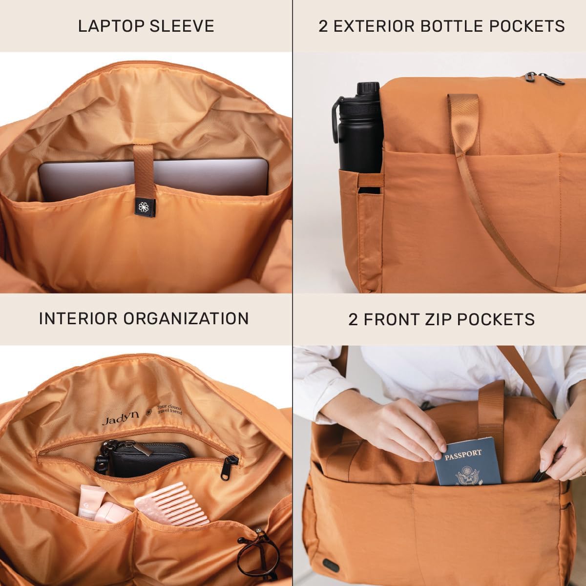 Austin Carry-On Travel Duffel Bag for Women, 18” Weekender Bag with Laptop Sleeve, Durable Material, and Trolley Sleeve, Ideal for Work, Gym, and Overnight Trips (Natural)