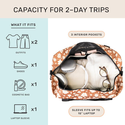 Austin Carry-On Travel Duffel Bag for Women, 18” Weekender Bag with Laptop Sleeve, Durable Material, and Trolley Sleeve, Ideal for Work, Gym, and Overnight Trips (Natural)