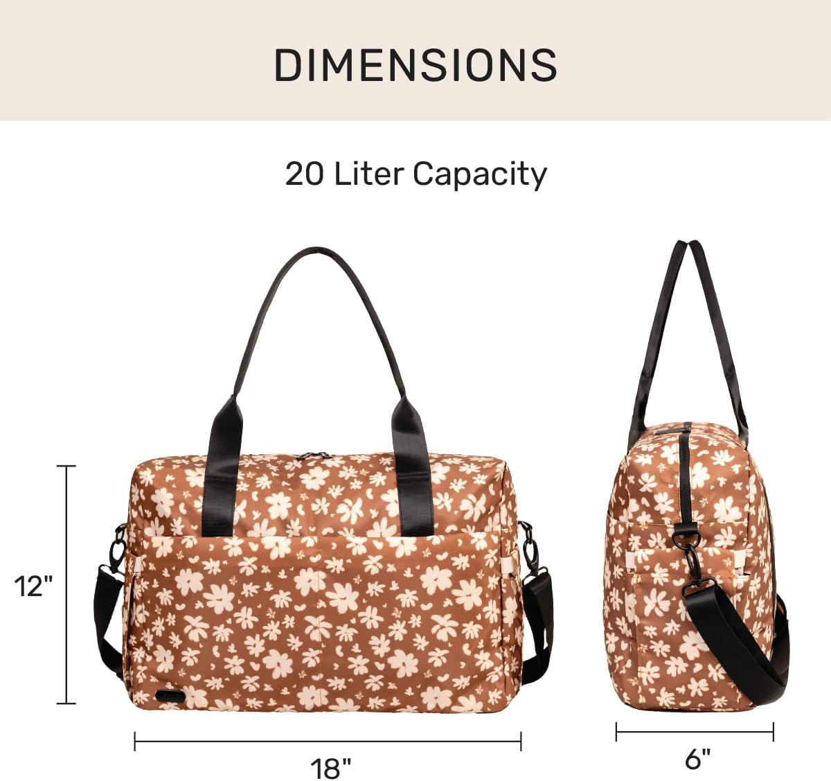 Austin Carry-On Travel Duffel Bag for Women, 18” Weekender Bag with Laptop Sleeve, Durable Material, and Trolley Sleeve, Ideal for Work, Gym, and Overnight Trips (Natural)