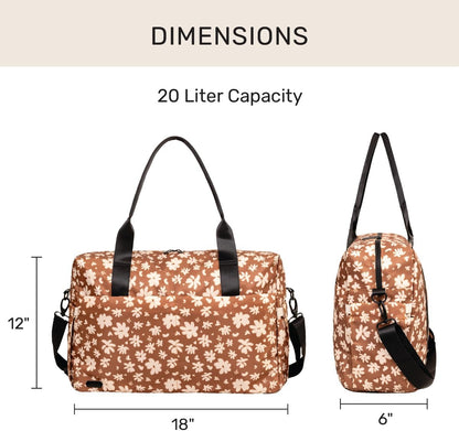 Austin Carry-On Travel Duffel Bag for Women, 18” Weekender Bag with Laptop Sleeve, Durable Material, and Trolley Sleeve, Ideal for Work, Gym, and Overnight Trips (Natural)
