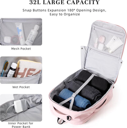 Travel Backpack for Women Men, 32L 4 In 1 Carry on Luggage Backpack, TSA Friendly Flight Approved 17 Inch Laptop Backpack, Waterproof Travel Bag for Work School Camping Hiking, Elegant Gray