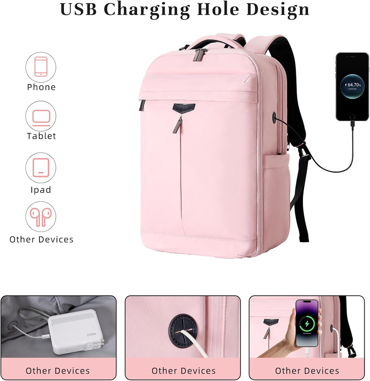 Travel Backpack for Women Men, 32L 4 In 1 Carry on Luggage Backpack, TSA Friendly Flight Approved 17 Inch Laptop Backpack, Waterproof Travel Bag for Work School Camping Hiking, Elegant Gray