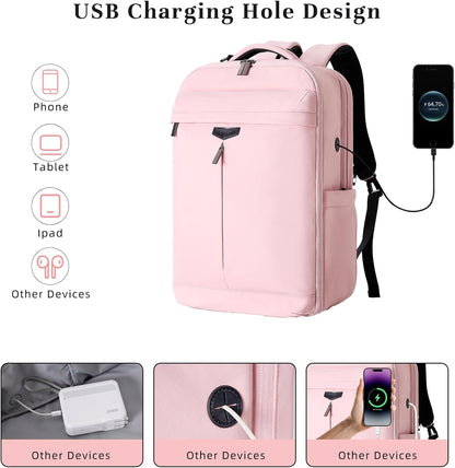 Travel Backpack for Women Men, 32L 4 In 1 Carry on Luggage Backpack, TSA Friendly Flight Approved 17 Inch Laptop Backpack, Waterproof Travel Bag for Work School Camping Hiking, Elegant Gray