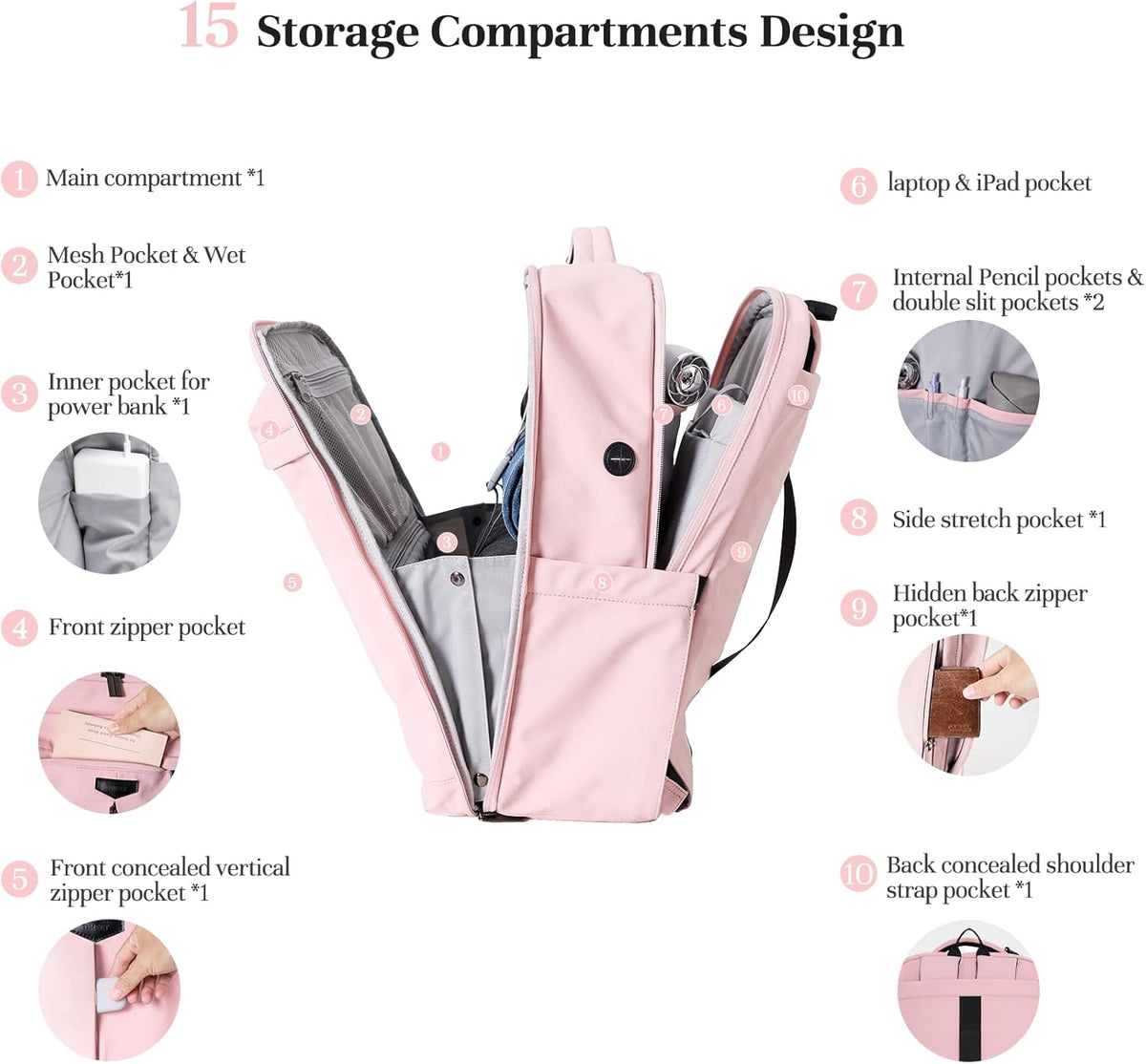Travel Backpack for Women Men, 32L 4 In 1 Carry on Luggage Backpack, TSA Friendly Flight Approved 17 Inch Laptop Backpack, Waterproof Travel Bag for Work School Camping Hiking, Elegant Gray
