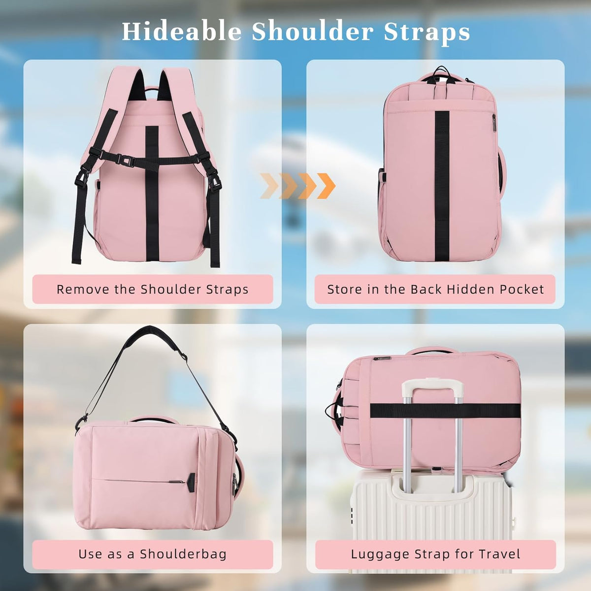 Travel Backpack for Women Men, 32L 4 In 1 Carry on Luggage Backpack, TSA Friendly Flight Approved 17 Inch Laptop Backpack, Waterproof Travel Bag for Work School Camping Hiking, Elegant Gray