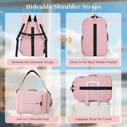 Travel Backpack for Women Men, 32L 4 In 1 Carry on Luggage Backpack, TSA Friendly Flight Approved 17 Inch Laptop Backpack, Waterproof Travel Bag for Work School Camping Hiking, Elegant Gray