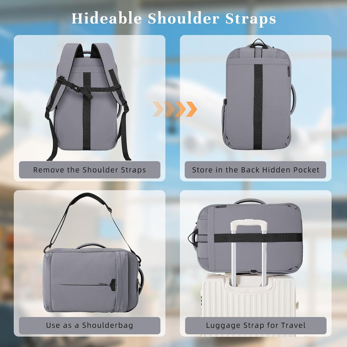 Travel Backpack for Women Men, 32L 4 In 1 Carry on Luggage Backpack, TSA Friendly Flight Approved 17 Inch Laptop Backpack, Waterproof Travel Bag for Work School Camping Hiking, Elegant Gray
