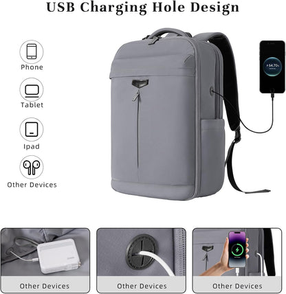 Travel Backpack for Women Men, 32L 4 In 1 Carry on Luggage Backpack, TSA Friendly Flight Approved 17 Inch Laptop Backpack, Waterproof Travel Bag for Work School Camping Hiking, Elegant Gray
