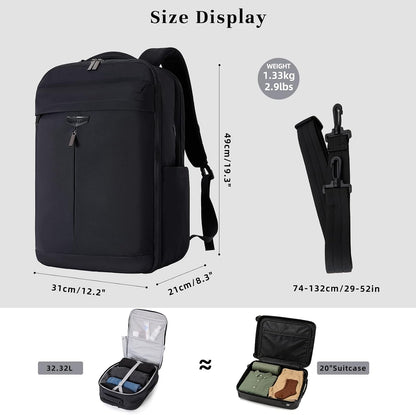 Travel Backpack for Women Men, 32L 4 In 1 Carry on Luggage Backpack, TSA Friendly Flight Approved 17 Inch Laptop Backpack, Waterproof Travel Bag for Work School Camping Hiking, Elegant Gray
