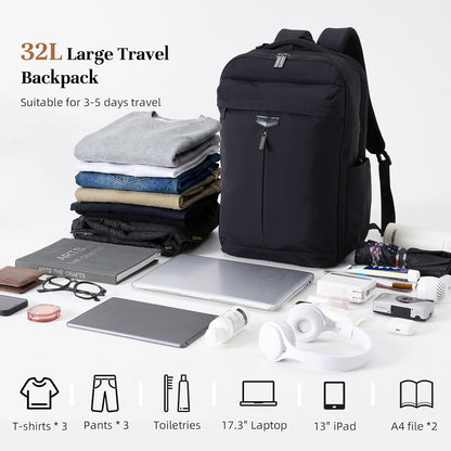 Travel Backpack for Women Men, 32L 4 In 1 Carry on Luggage Backpack, TSA Friendly Flight Approved 17 Inch Laptop Backpack, Waterproof Travel Bag for Work School Camping Hiking, Elegant Gray