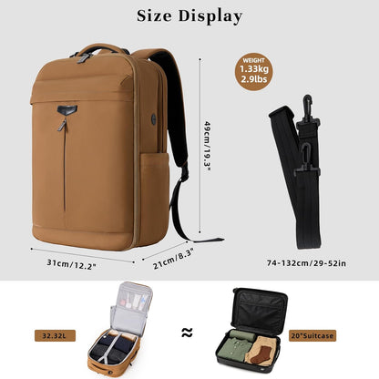 Travel Backpack for Women Men, 32L 4 In 1 Carry on Luggage Backpack, TSA Friendly Flight Approved 17 Inch Laptop Backpack, Waterproof Travel Bag for Work School Camping Hiking, Elegant Gray