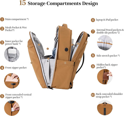 Travel Backpack for Women Men, 32L 4 In 1 Carry on Luggage Backpack, TSA Friendly Flight Approved 17 Inch Laptop Backpack, Waterproof Travel Bag for Work School Camping Hiking, Elegant Gray