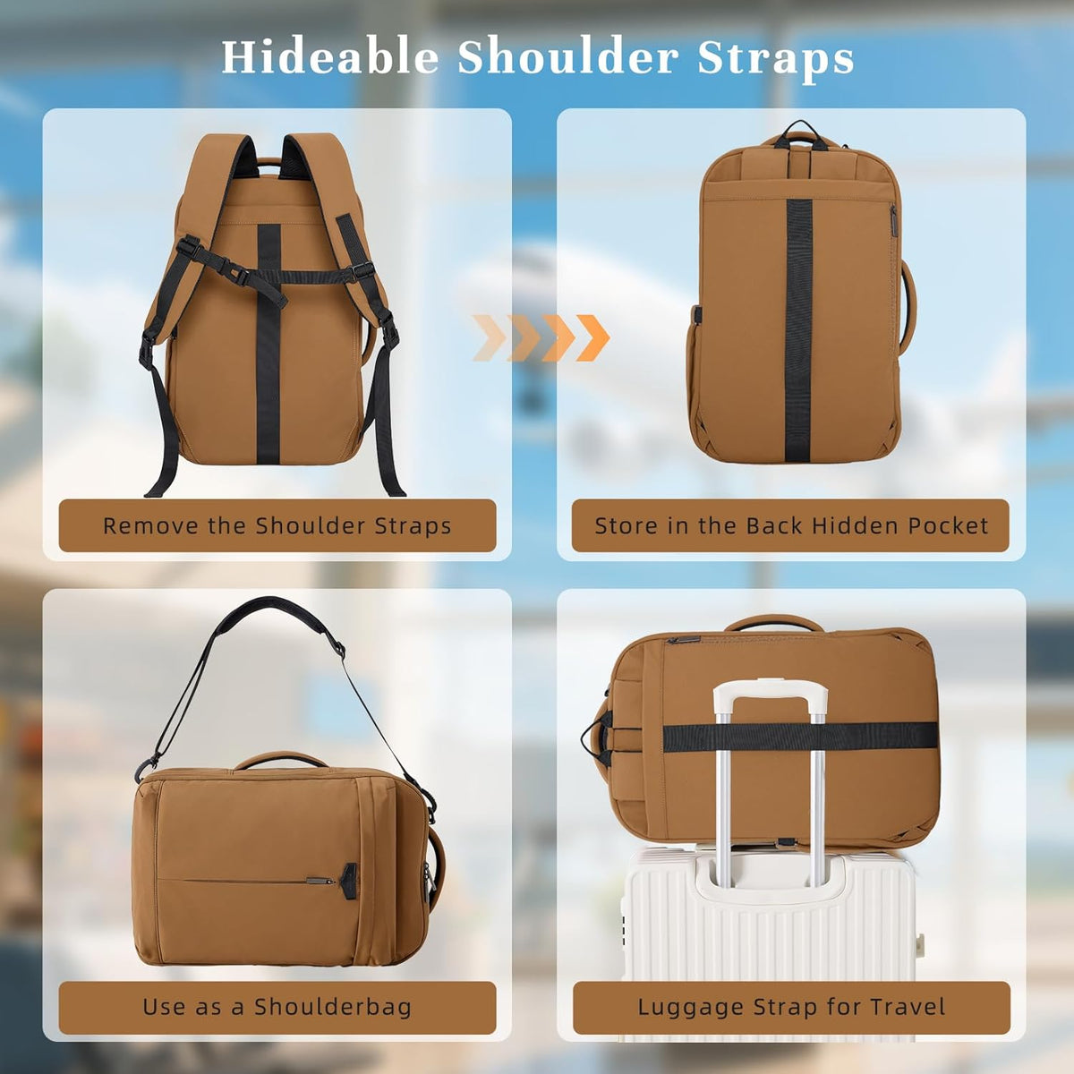 Travel Backpack for Women Men, 32L 4 In 1 Carry on Luggage Backpack, TSA Friendly Flight Approved 17 Inch Laptop Backpack, Waterproof Travel Bag for Work School Camping Hiking, Elegant Gray