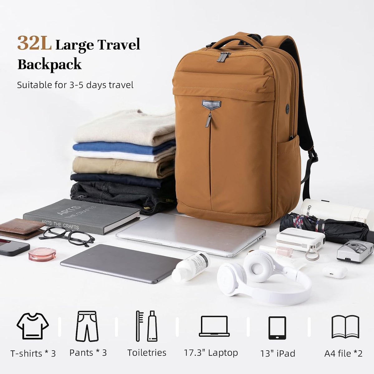 Travel Backpack for Women Men, 32L 4 In 1 Carry on Luggage Backpack, TSA Friendly Flight Approved 17 Inch Laptop Backpack, Waterproof Travel Bag for Work School Camping Hiking, Elegant Gray