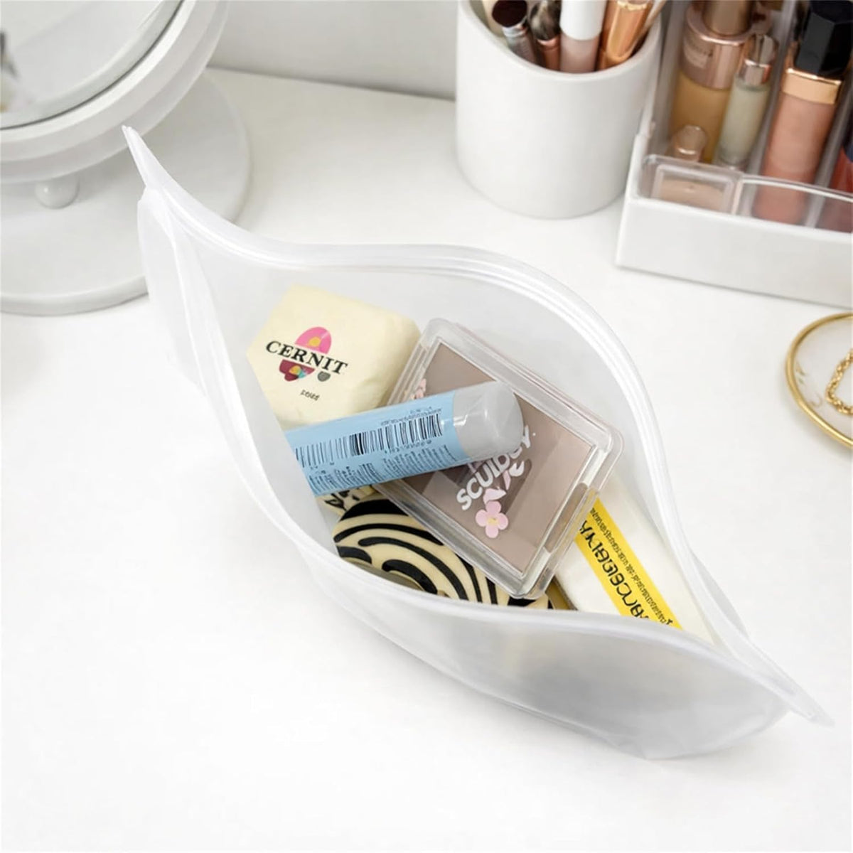 2 Pack Clear Leakproof Toiletry Bags, EVA Material TSA Compliant Seal Bags, BPA Free, Travel Plastic Bags, Waterproof Travel Toiletry Bags for Women Men (2 Large)