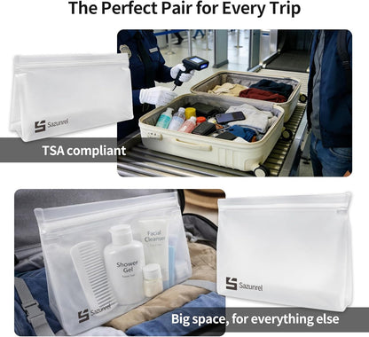 2 Pack Clear Leakproof Toiletry Bags, EVA Material TSA Compliant Seal Bags, BPA Free, Travel Plastic Bags, Waterproof Travel Toiletry Bags for Women Men (2 Large)