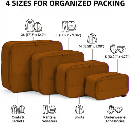 4 Piece Compression Packing Cubes for 3–7 Day Travel, Light Green | Wrinkle-Resistant Memory Fabric, Breathable Mesh Panel, Double-Zipper, Small to Large Size Bag, Smart Organization