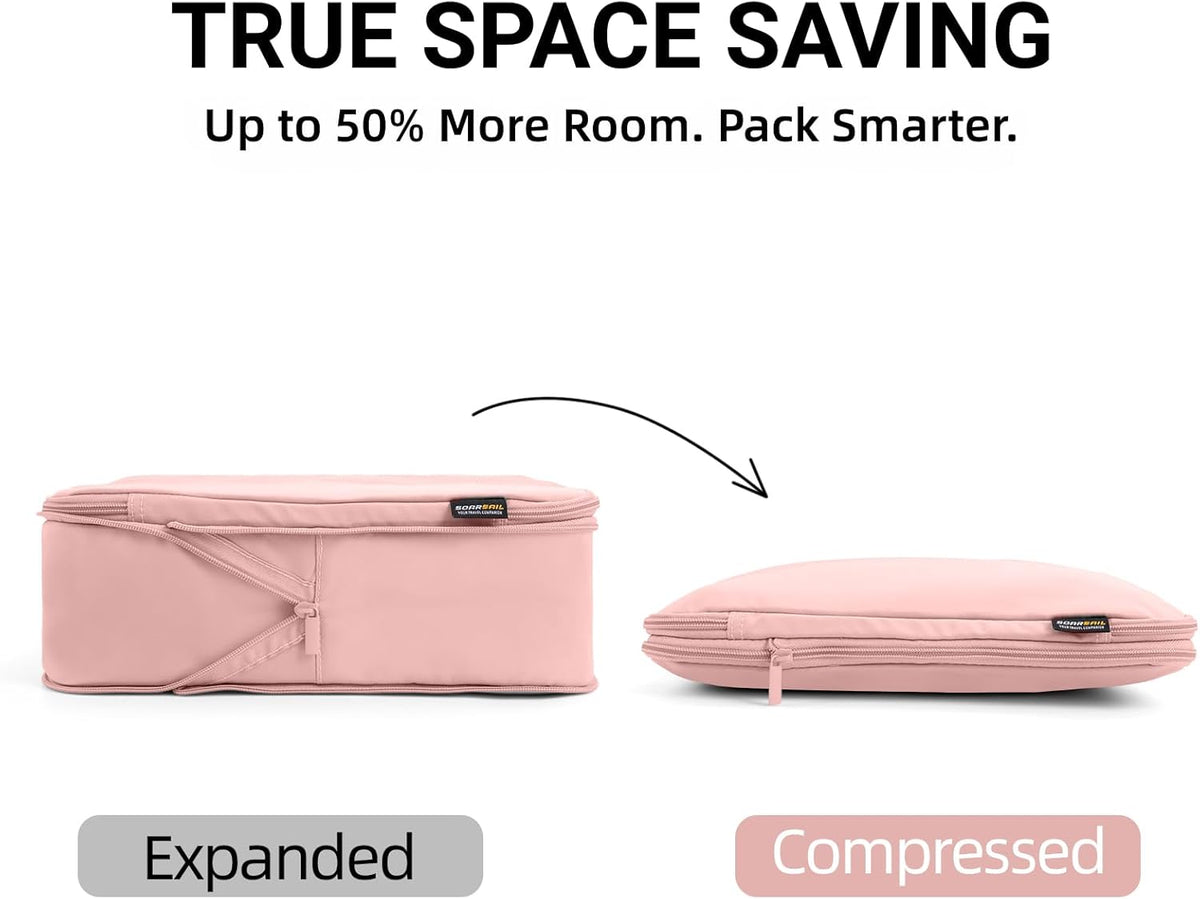 4 Piece Compression Packing Cubes for 3–7 Day Travel, Light Green | Wrinkle-Resistant Memory Fabric, Breathable Mesh Panel, Double-Zipper, Small to Large Size Bag, Smart Organization