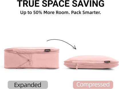 4 Piece Compression Packing Cubes for 3–7 Day Travel, Light Green | Wrinkle-Resistant Memory Fabric, Breathable Mesh Panel, Double-Zipper, Small to Large Size Bag, Smart Organization