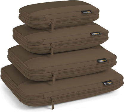 4 Piece Compression Packing Cubes for 3–7 Day Travel, Light Green | Wrinkle-Resistant Memory Fabric, Breathable Mesh Panel, Double-Zipper, Small to Large Size Bag, Smart Organization