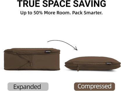 4 Piece Compression Packing Cubes for 3–7 Day Travel, Light Green | Wrinkle-Resistant Memory Fabric, Breathable Mesh Panel, Double-Zipper, Small to Large Size Bag, Smart Organization