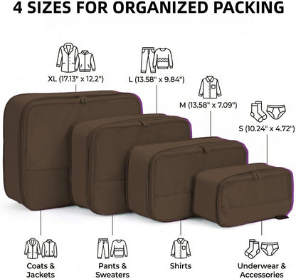 4 Piece Compression Packing Cubes for 3–7 Day Travel, Light Green | Wrinkle-Resistant Memory Fabric, Breathable Mesh Panel, Double-Zipper, Small to Large Size Bag, Smart Organization