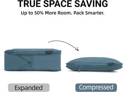4 Piece Compression Packing Cubes for 3–7 Day Travel, Light Green | Wrinkle-Resistant Memory Fabric, Breathable Mesh Panel, Double-Zipper, Small to Large Size Bag, Smart Organization