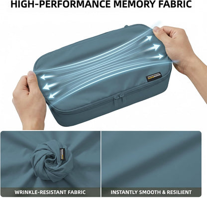 4 Piece Compression Packing Cubes for 3–7 Day Travel, Light Green | Wrinkle-Resistant Memory Fabric, Breathable Mesh Panel, Double-Zipper, Small to Large Size Bag, Smart Organization