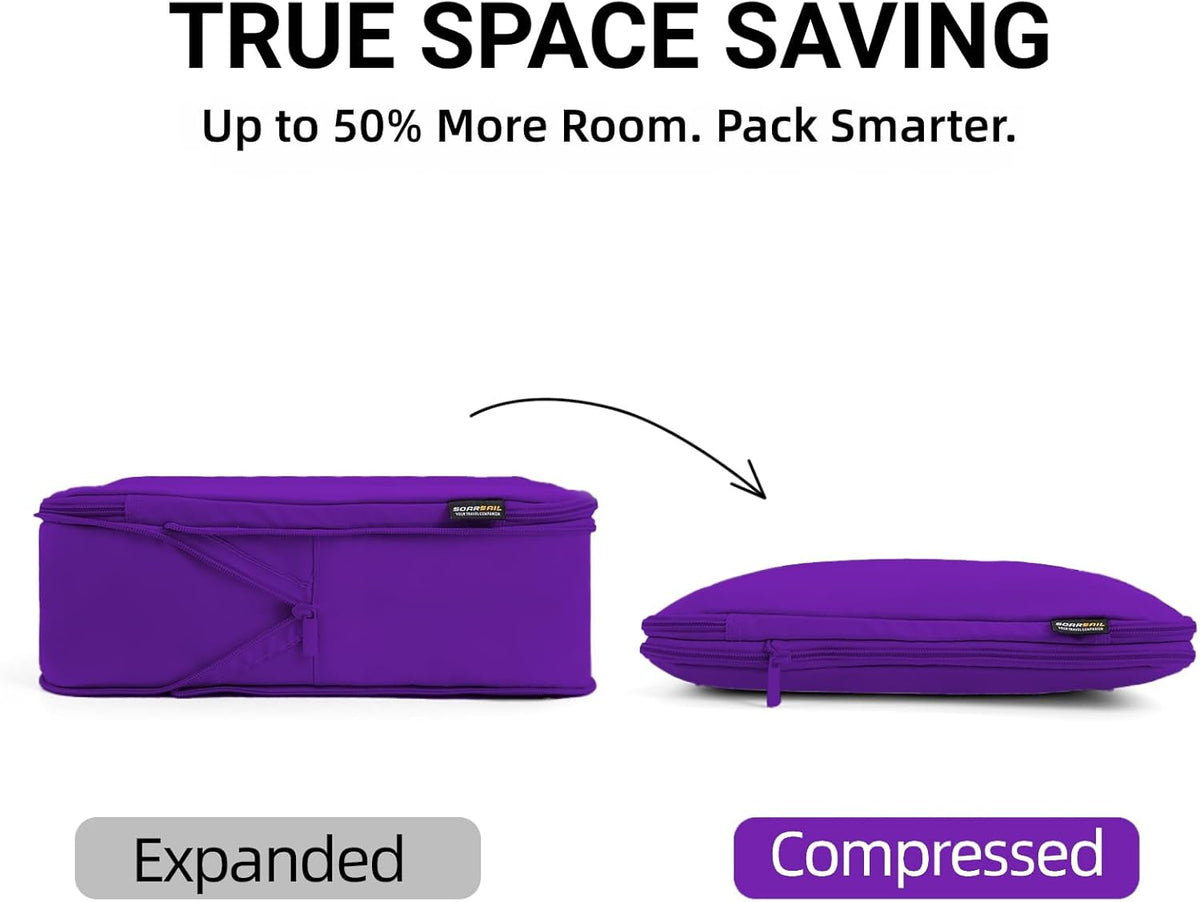 4 Piece Compression Packing Cubes for 3–7 Day Travel, Light Green | Wrinkle-Resistant Memory Fabric, Breathable Mesh Panel, Double-Zipper, Small to Large Size Bag, Smart Organization