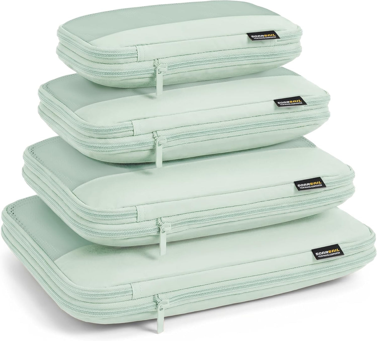 4 Piece Compression Packing Cubes for 3–7 Day Travel, Light Green | Wrinkle-Resistant Memory Fabric, Breathable Mesh Panel, Double-Zipper, Small to Large Size Bag, Smart Organization
