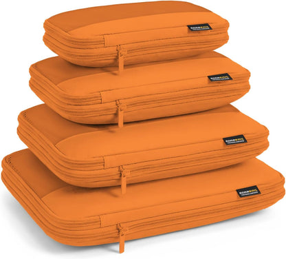 4 Piece Compression Packing Cubes for 3–7 Day Travel, Light Green | Wrinkle-Resistant Memory Fabric, Breathable Mesh Panel, Double-Zipper, Small to Large Size Bag, Smart Organization