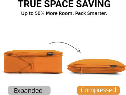 4 Piece Compression Packing Cubes for 3–7 Day Travel, Light Green | Wrinkle-Resistant Memory Fabric, Breathable Mesh Panel, Double-Zipper, Small to Large Size Bag, Smart Organization