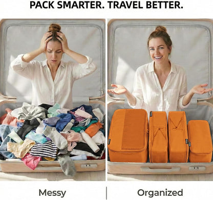 4 Piece Compression Packing Cubes for 3–7 Day Travel, Light Green | Wrinkle-Resistant Memory Fabric, Breathable Mesh Panel, Double-Zipper, Small to Large Size Bag, Smart Organization