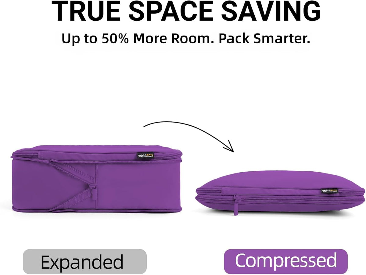 4 Piece Compression Packing Cubes for 3–7 Day Travel, Light Green | Wrinkle-Resistant Memory Fabric, Breathable Mesh Panel, Double-Zipper, Small to Large Size Bag, Smart Organization