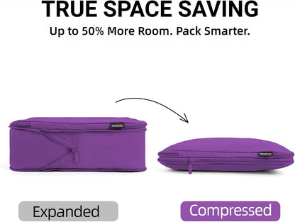 4 Piece Compression Packing Cubes for 3–7 Day Travel, Light Green | Wrinkle-Resistant Memory Fabric, Breathable Mesh Panel, Double-Zipper, Small to Large Size Bag, Smart Organization