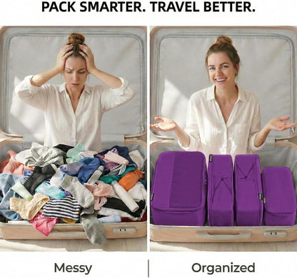 4 Piece Compression Packing Cubes for 3–7 Day Travel, Light Green | Wrinkle-Resistant Memory Fabric, Breathable Mesh Panel, Double-Zipper, Small to Large Size Bag, Smart Organization