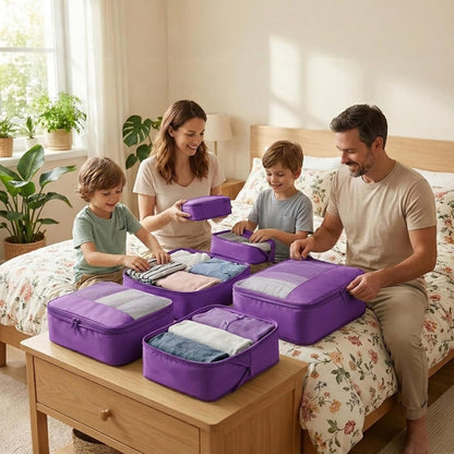 4 Piece Compression Packing Cubes for 3–7 Day Travel, Light Green | Wrinkle-Resistant Memory Fabric, Breathable Mesh Panel, Double-Zipper, Small to Large Size Bag, Smart Organization