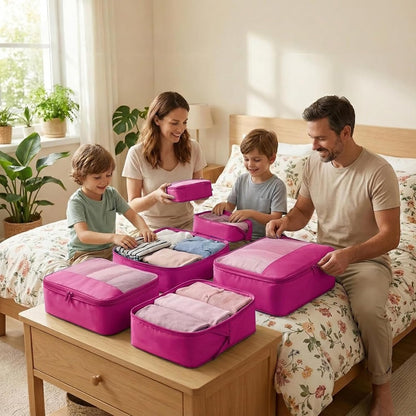 4 Piece Compression Packing Cubes for 3–7 Day Travel, Light Green | Wrinkle-Resistant Memory Fabric, Breathable Mesh Panel, Double-Zipper, Small to Large Size Bag, Smart Organization