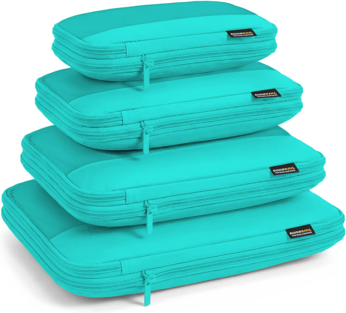 4 Piece Compression Packing Cubes for 3–7 Day Travel, Light Green | Wrinkle-Resistant Memory Fabric, Breathable Mesh Panel, Double-Zipper, Small to Large Size Bag, Smart Organization